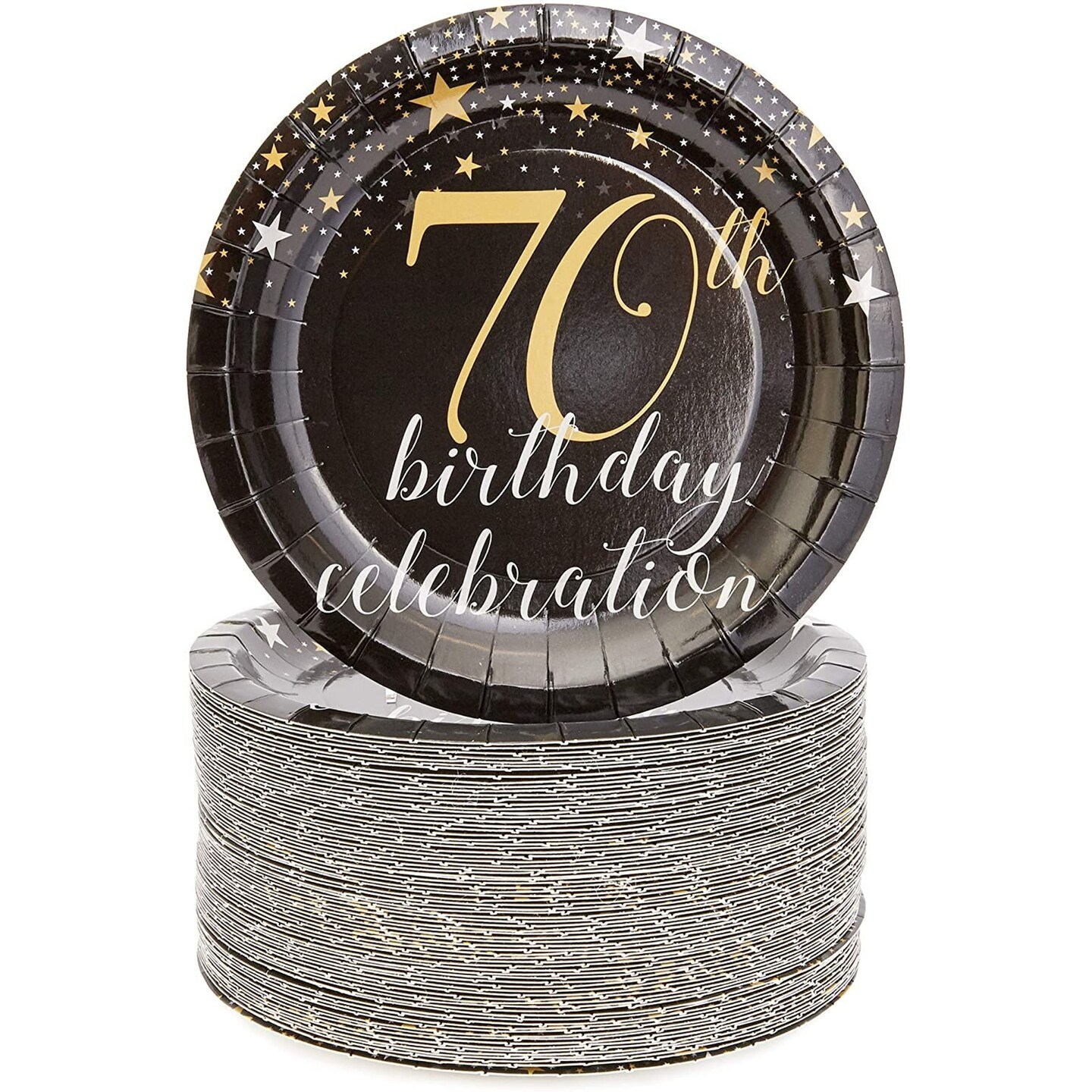 80-Count 70th Birthday Celebration Disposable Paper Plates 7 inches Black Party Supplies