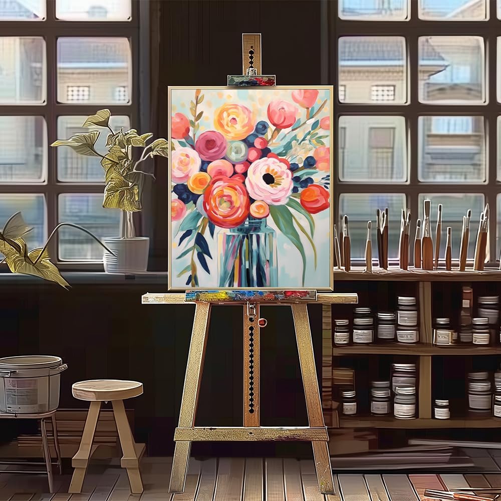 Flowers Paint by Numbers Kit for Adults - Flowers in a Vase Paint by Number on Canvas Without Frame, DIY Acrylic Painting for Ideal Gift Home Wall Decor (16x20 Inch)
