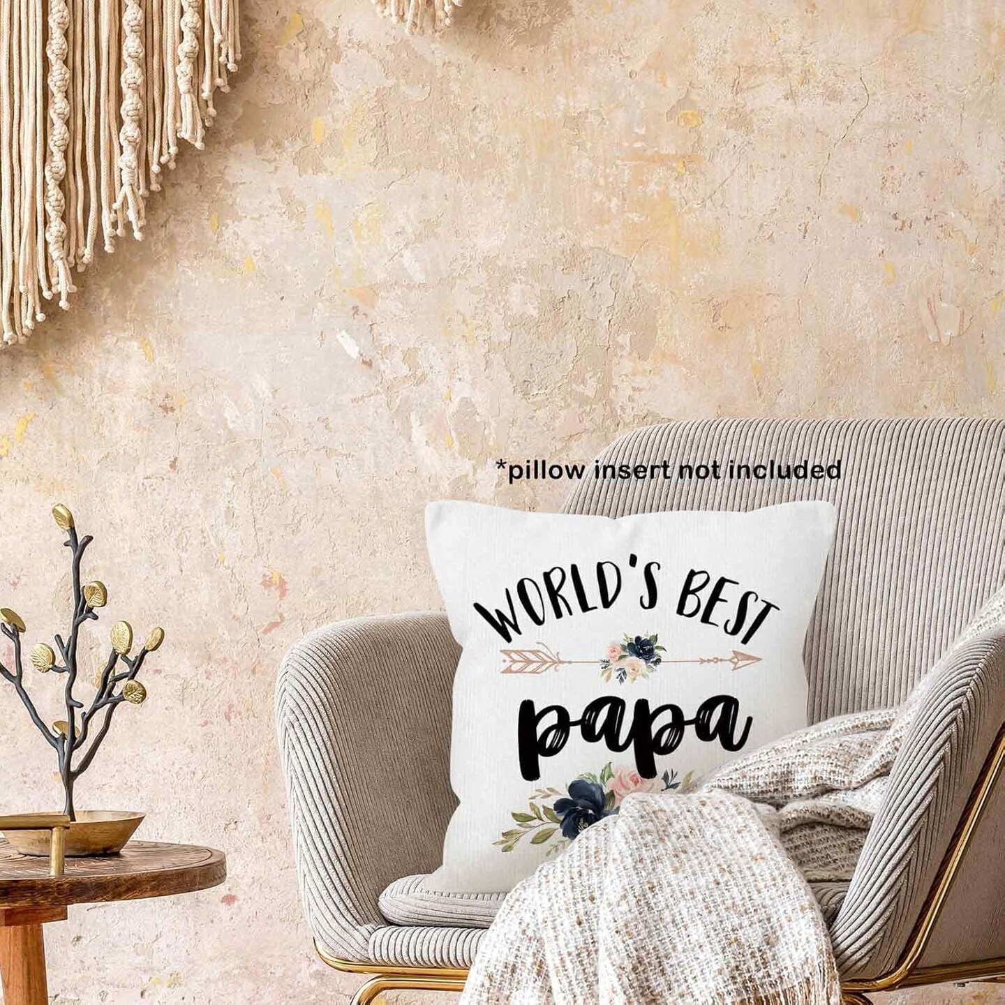 World&#x27;s Best Papa Gifts Throw Pillow Cover 18x18, Birthday Holiday Pillow Case for Father, Father Dad Square Decor Pillowcase for Home Bedroom Living Room Couch Bed Sofa