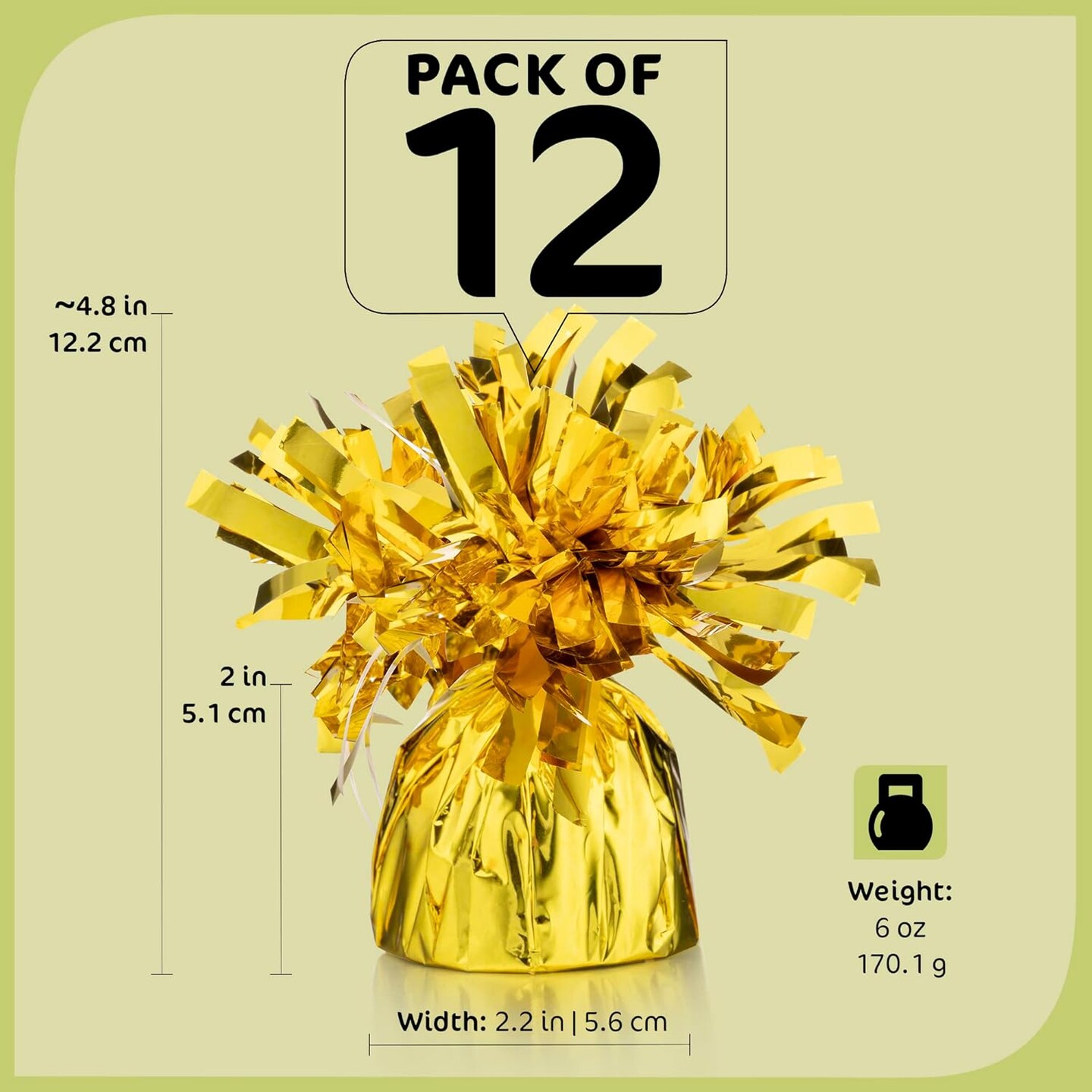 Gold Balloon Weights, Heavy Balloon Weight Pack of 12 Metallic Foil Weights for Balloons, Birthday Party &#x26; Wedding Table Centerpiece Ballon Weight, 4.8&#x2019;&#x2019; DIY Ballon Weights for Helium Balloons
