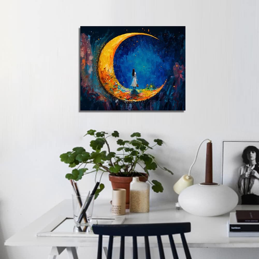 Paint by Number, Moon and Maiden Oil Painting for Adults Kids, Abstract Paint by Number Kits, Acrylic Painting Set for Wall Decoration with Brushes and Pigment, 16x20 Inch