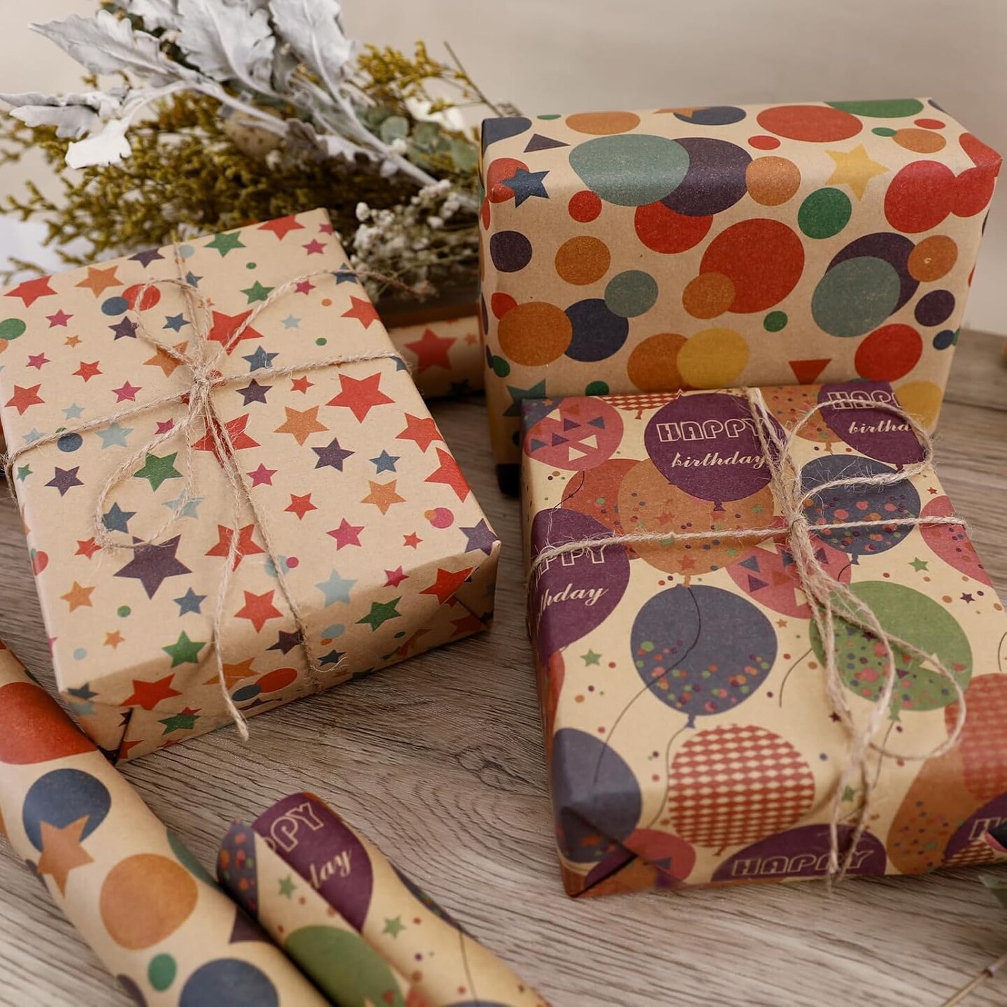 Birthday Wrapping Paper,Gift Wrapping Paper Roll,Kraft Wrapping Paper-17 inch X 32.8 Feet Per roll