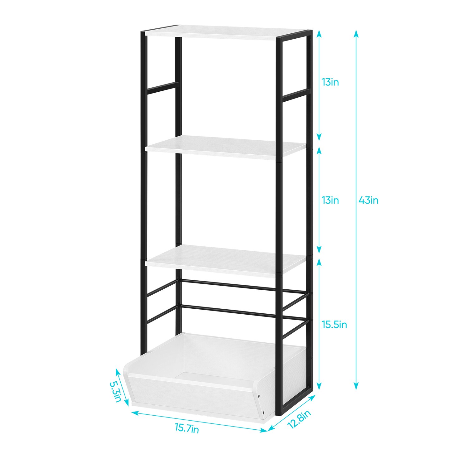 4-Tier Industrial Narrow Bookshelf for Small Spaces - Wood &#x26; Metal Storage Organizer, Multi-Purpose Shelf for Home Office, Living Room, Bathroom, Entryway (Space-Saving Design)