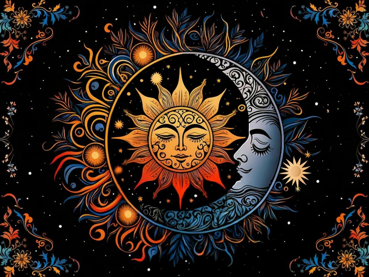 Hippie Sun and Moon Diamond Painting Kits,Boho Bohemian Vintage Aesthetic Diamond Art Kits for Beginner Round Full Drills,Colorful Mandala Paint by Diamonds Gem Art for Home Wall Decor 12X16 Inch