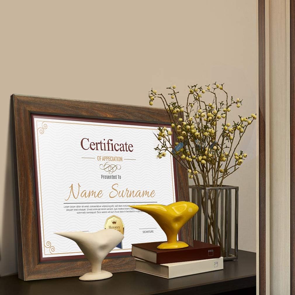 8.5x11 Certificate Picture Frames Diploma Document Picture Frames Tempered Glass Rustic Brown Frame Set of 6 Pack