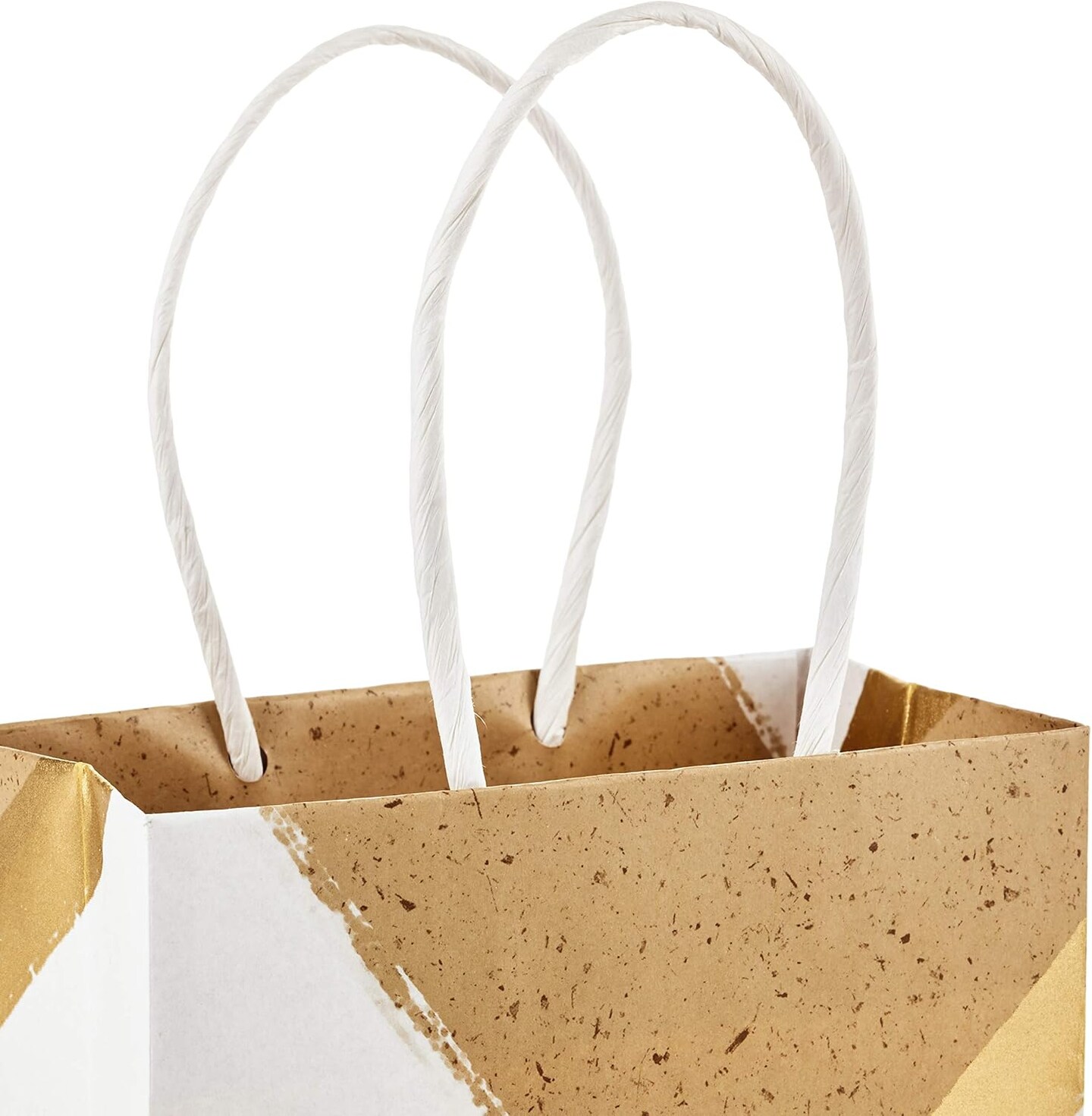 8-Pack 6" Small Paper Gift Bags – White & Kraft with Handles, Gold Foil Accent for Birthdays, Christmas, Weddings, Baby & Bridal Showers (White, Gold)