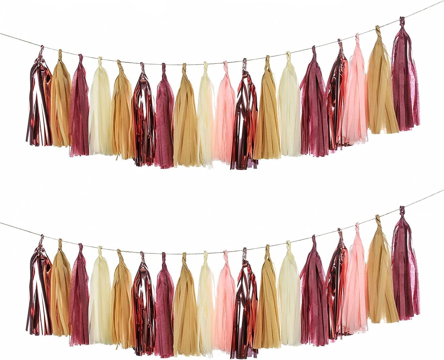 25 PCS Burgundy Tassels Garland Tissue Paper Tassels Banner DIY Kit Baby Shower Decorations Fall Wedding Burgundy Wedding Women Birthday Party Thanksgiving Day Decorations