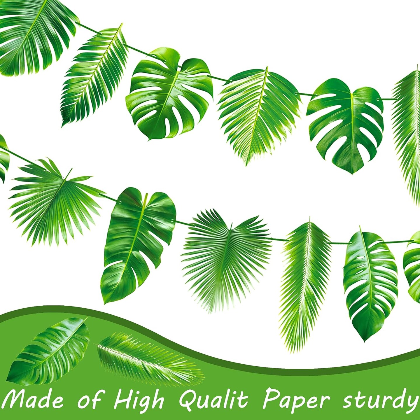Tropical Party Banners & Palm Leaf Garlands – Green Hawaiian Luau Party Decorations, Jungle-Themed Banners for Summer Parties, Baby Showers & Summer Events