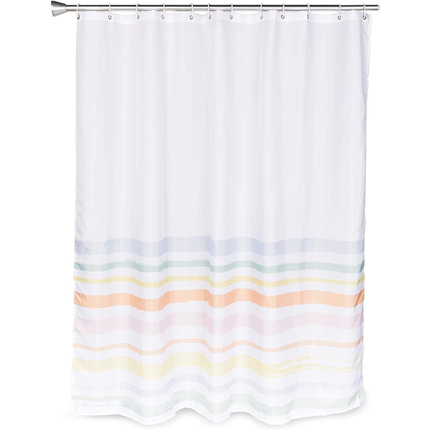 Colorful Striped Shower Curtain Set with 12 Hooks, White Polyester Plastic Curtain for Bathroom Decor, 71"x70"