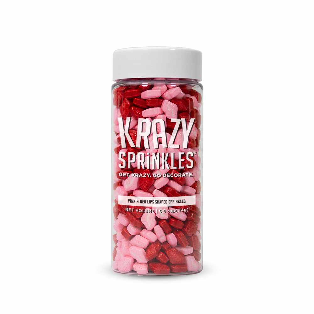 Krazy Sprinkles - Red and Pink Lips (1/2 Cup, 1x Jar) for Cakes, Ice Cream &#x26; Cookies