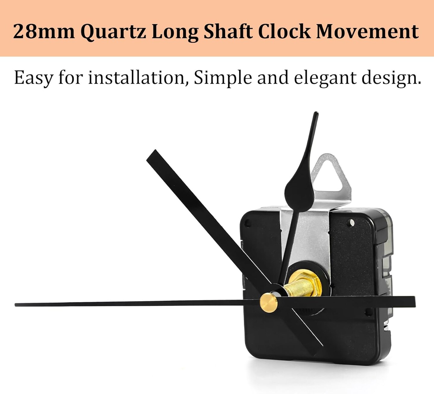 28mm Quartz Long Shaft Clock Movement Kit - DIY Wall Clock Mechanism with 1-1/10 Inch Shaft, 2 Pairs of Hands, Replacement Clock Repair Kit