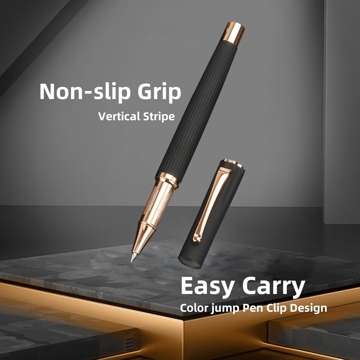 2pcs Ballpoint+Rollerball Pens, Nice Fancy Executive Signature Pen for Work, Gift Set for Men &#x26; Women, Journaling Pen with Gift Box, 0.5mm Nib of Black Ink Rose Gold Clip