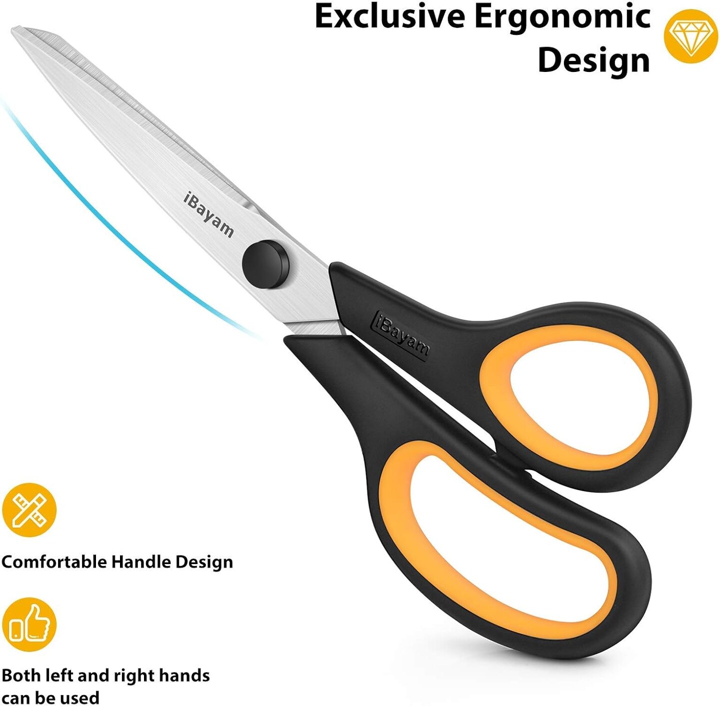 Heavy Duty Scissors Bulk 3-Pack, 2.5mm Thickness Ultra Sharp Blade Shears with Comfort-Grip Handles for Office Home School Sewing Fabric Craft Supplies, Right/Left Hand