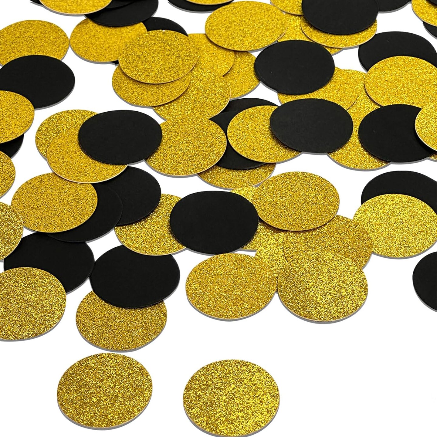 200PCS Black & Gold Glitter Confetti Circles | Grad Party Table Decor | 1.2"