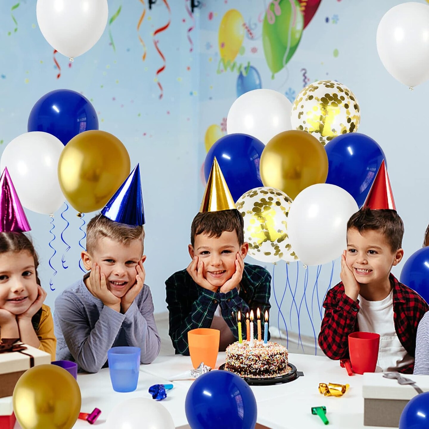 Royal Blue, White & Gold Metallic Balloons 12in Graduation Decorations