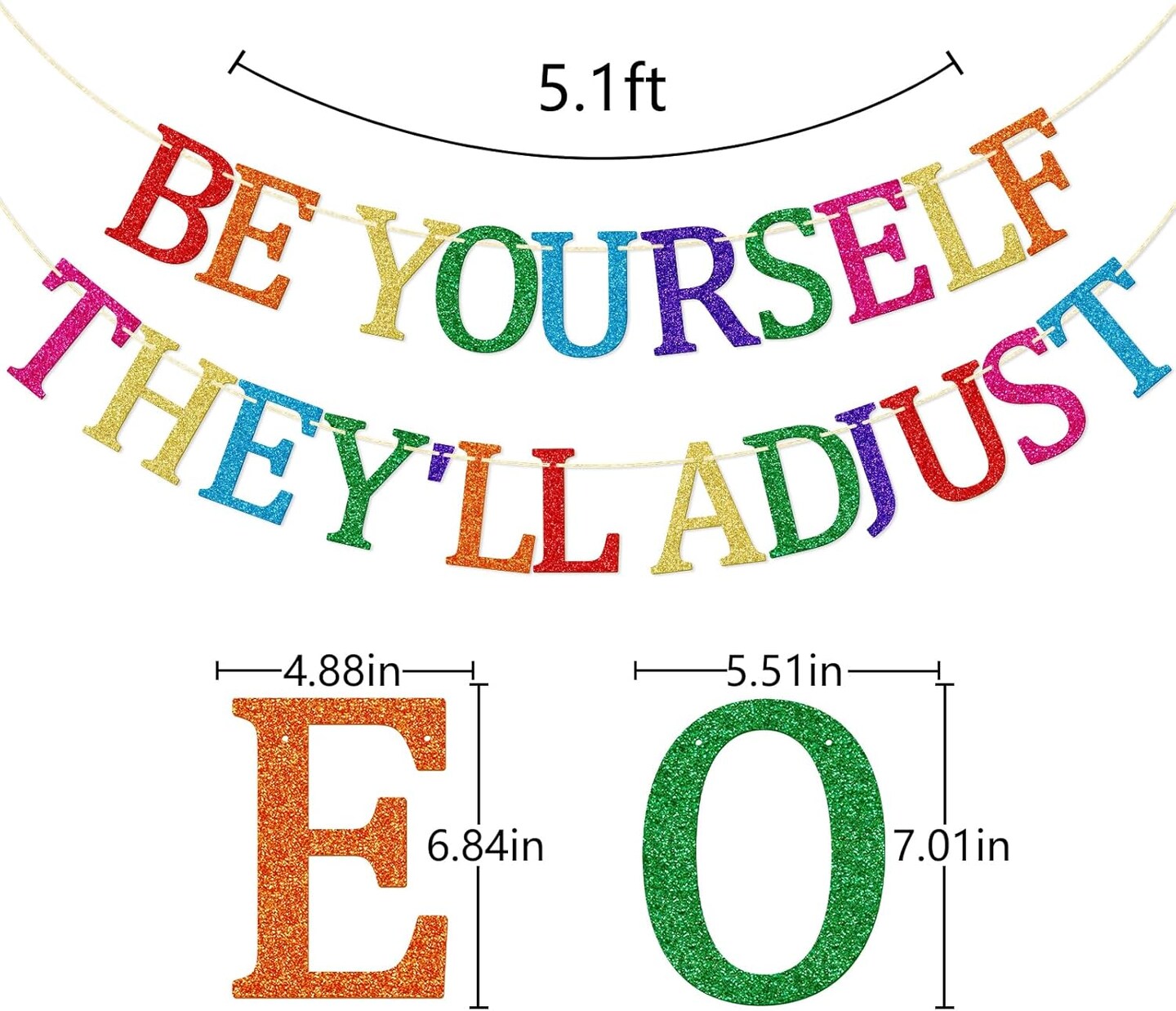 Pride Banner, Be Yourself They&#x27;ll Adjust, Rainbow Pride Month Decoration, Glitter Rainbow Banner, LGBTQ+ Party Decor, Gay Pride Decor