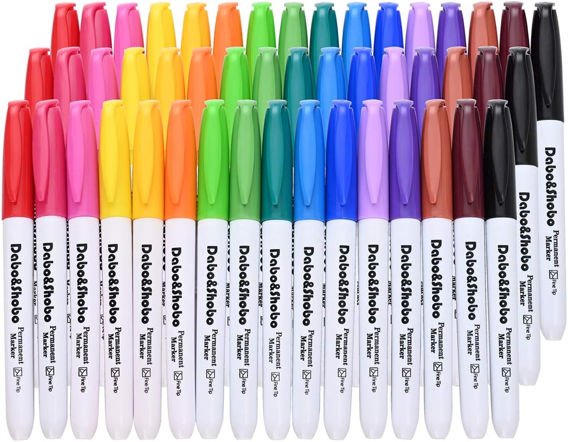 48 Colors Permanent Markers, Fast Drying, Suitable For Classroom Office Meeting,Works On Plastic, Wood, Stone, Metal and Glass for Doodling, Coloring, Marking