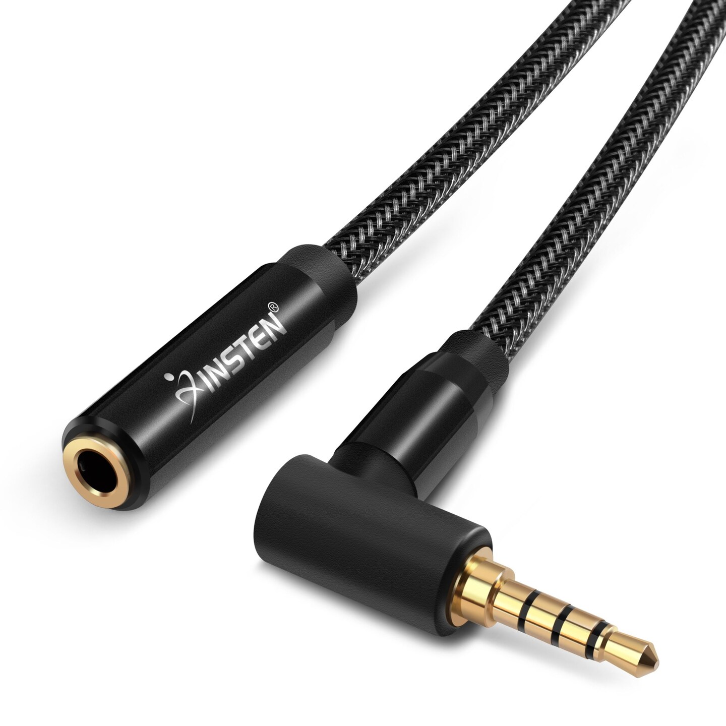 3.5mm Headphone Extension Cable, 90 Deg Male to Female, TRRS, 1.5 Feet