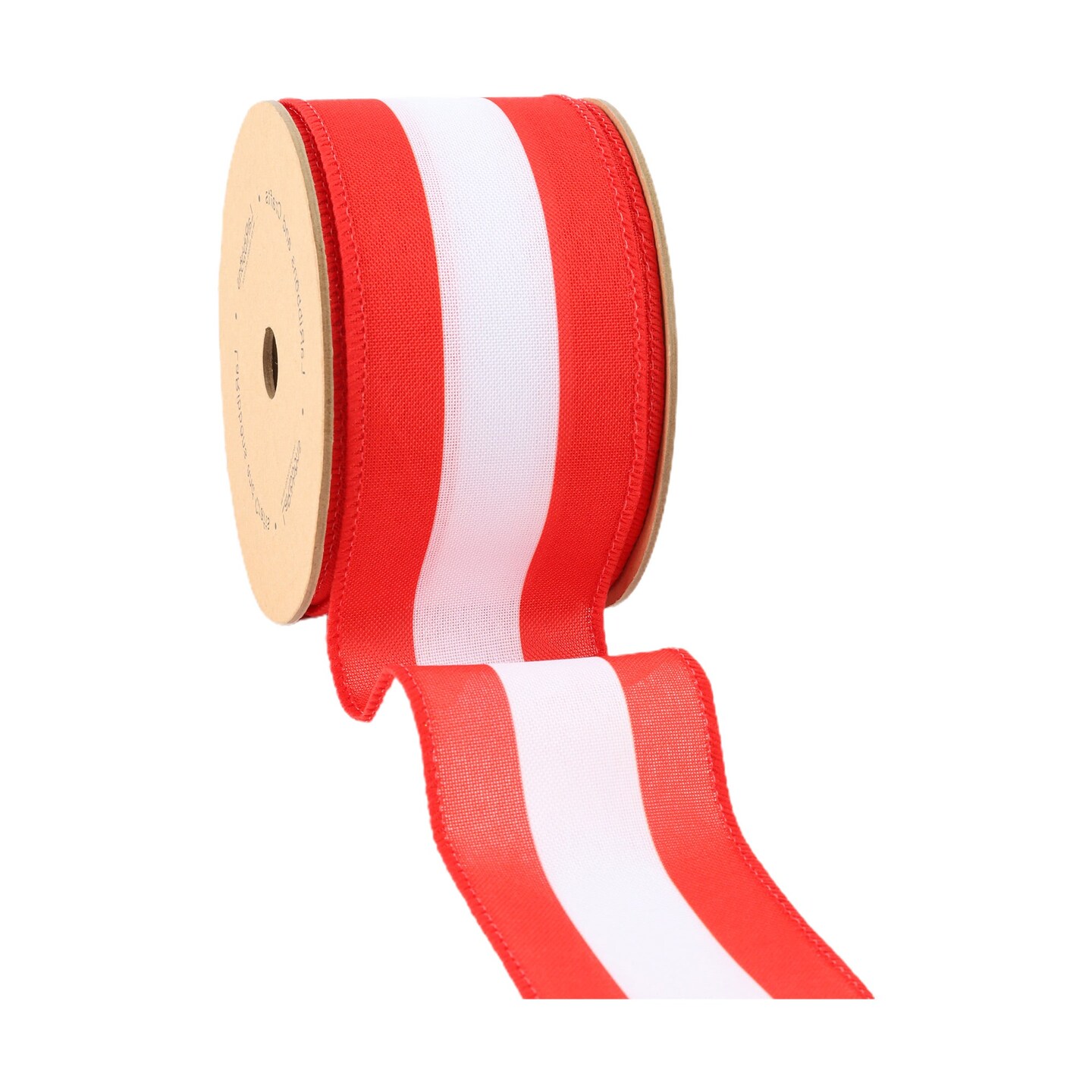 LaRibbons 2 1/2" Wired Ribbon | Red/White Flag Stripe | 10 Yard Roll