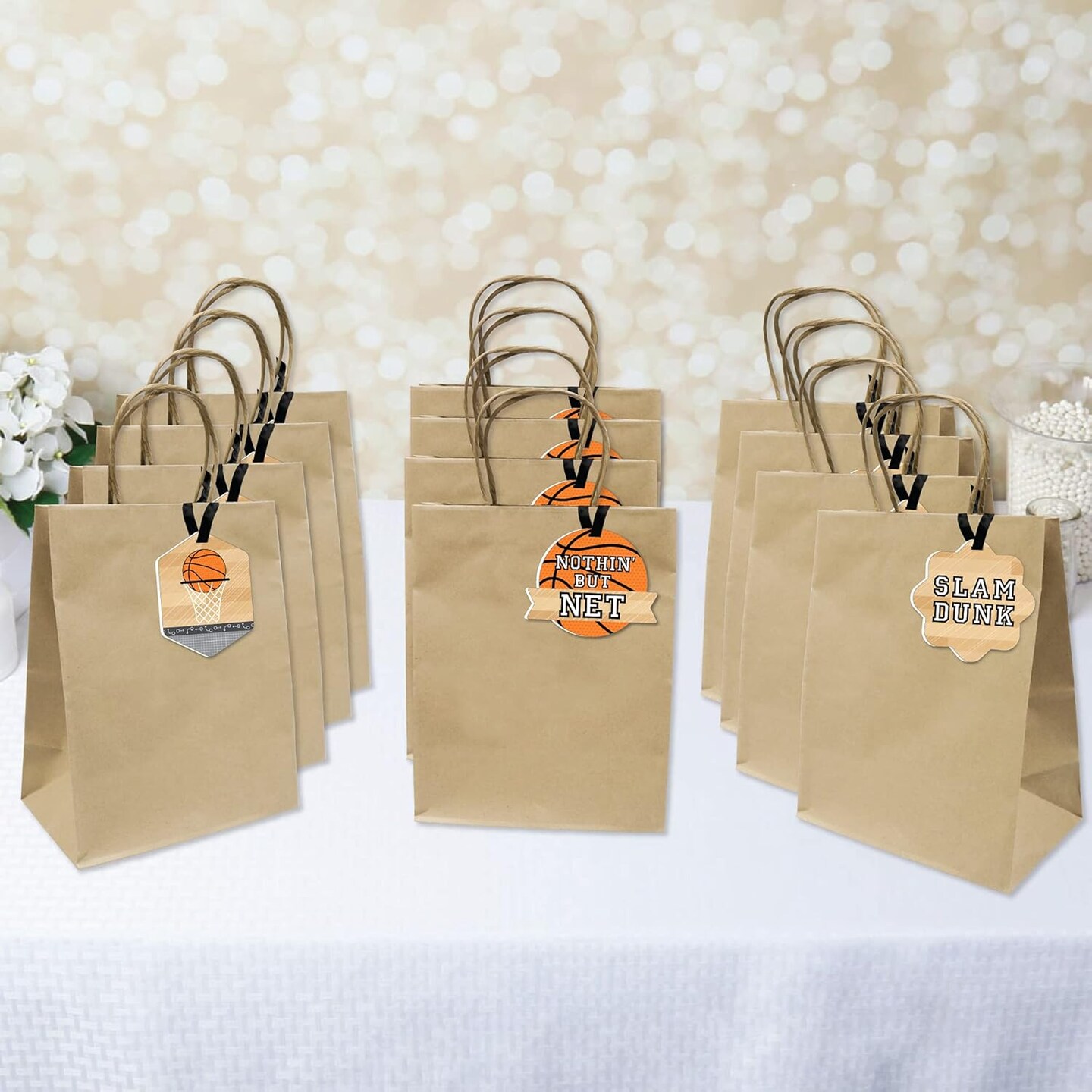 Nothin&#x2019; but Net - Basketball - Assorted Hanging Baby Shower or Birthday Party Favor Tags - Gift Tag Toppers - Set of 12