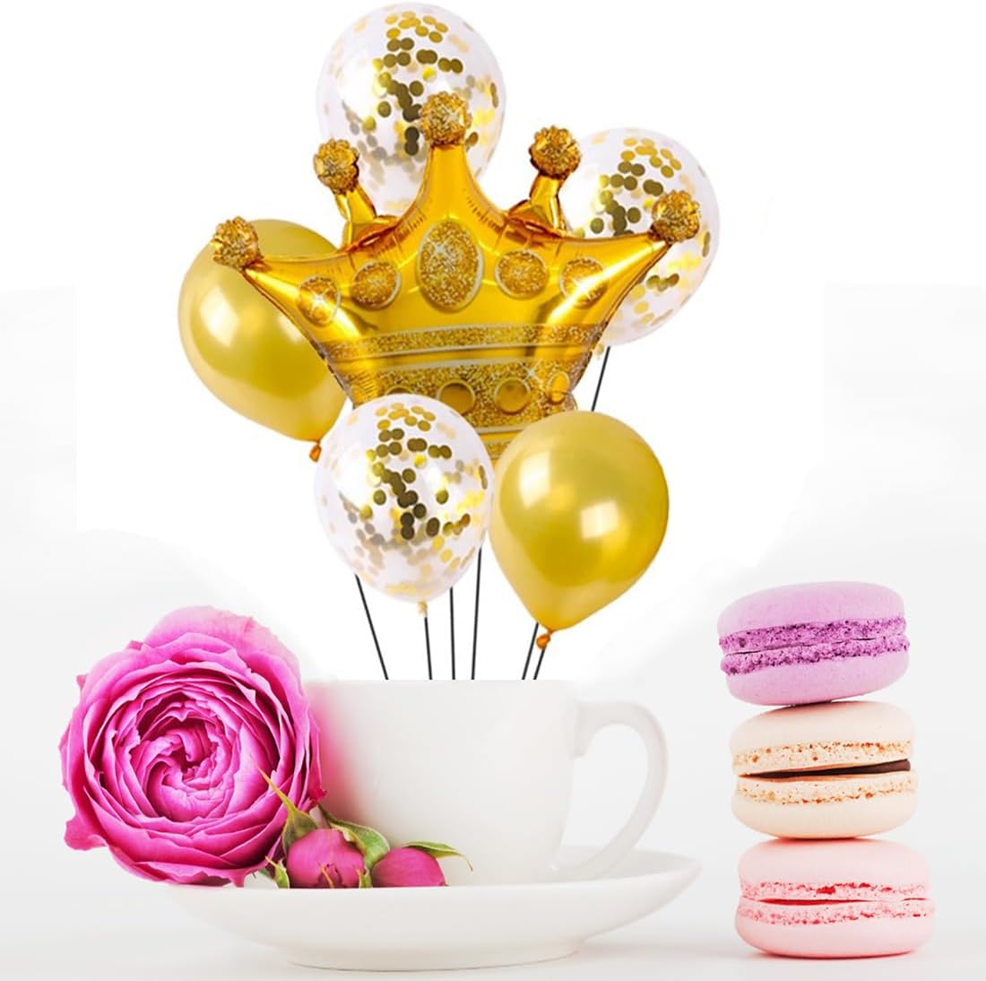 5 PCS Happy Birthday Five-pointed Star Gold Crown 1 Foil Balloons for Birthday Party