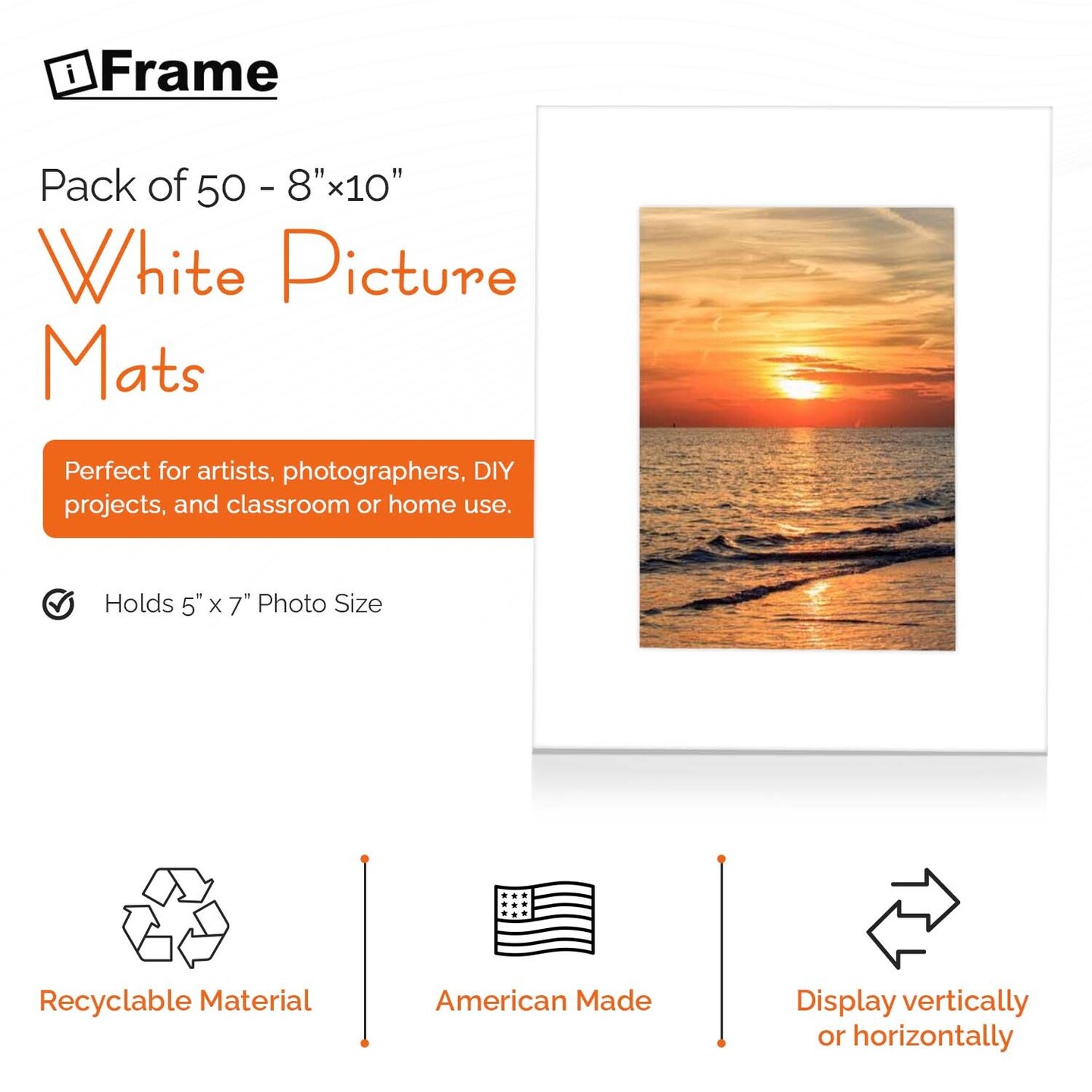 iFrame Pre-Cut White Picture Mats With Light Cream Bevel Cut For Photo And Frames | Mats Only | Acid Free Material | Made In USA (Pack of 50)