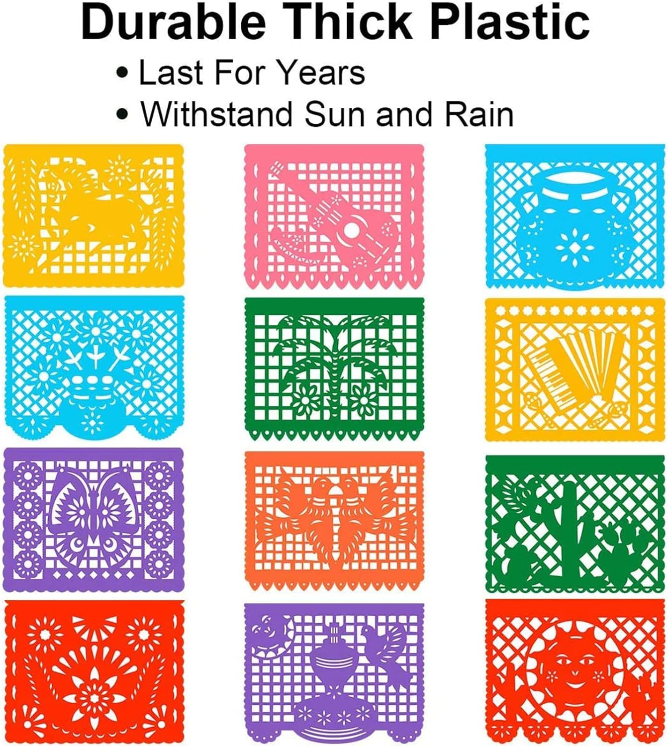 6 Packs Mexican Banners 132 Ft(22ft x 6) Papel Picado Banner, Large Plastic Mexican Fiesta Banners Cinco de Mayo Party Fiesta Decorations Mexican Themed Birthday Party Supplies 12 Patterns with String