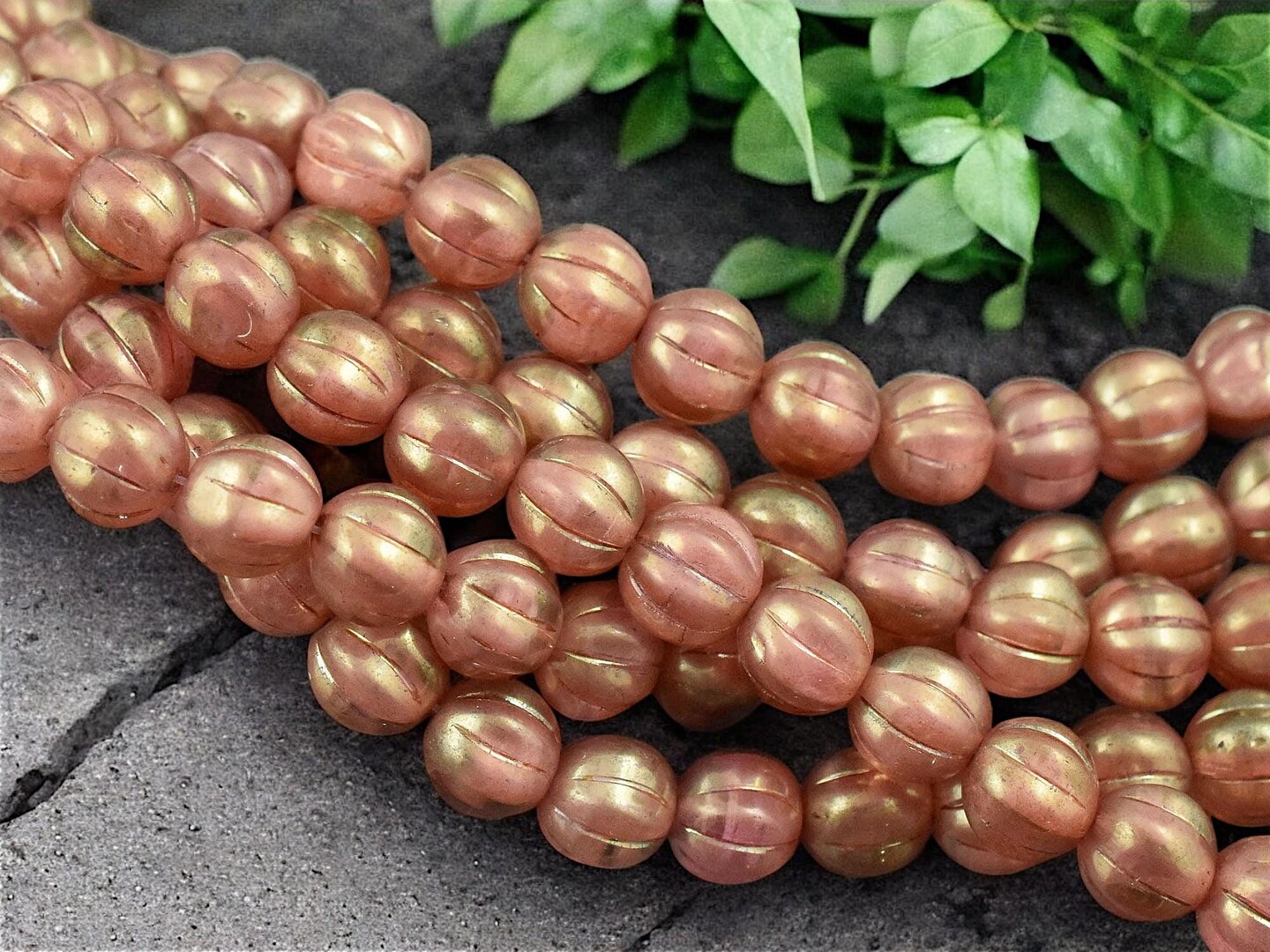 *16* 8mm Red Luster Washed Pink Crystal Round Melon Beads