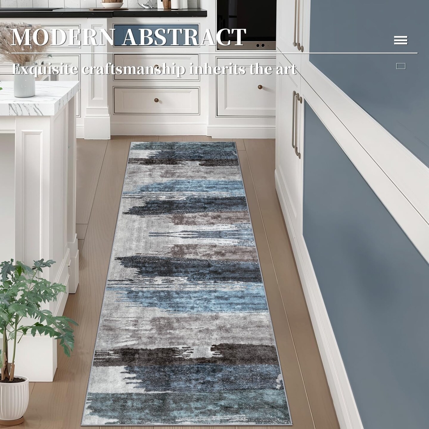 2x6 Washable Runner Rug, Modern Abstract Hallway Rug Runner, Non-Slip Thin Accent Rug Lightweight Navy Grey Print Distressed Carpet Runner for Laundry Entryway Bedroom Kitchen Bathroom Indoor