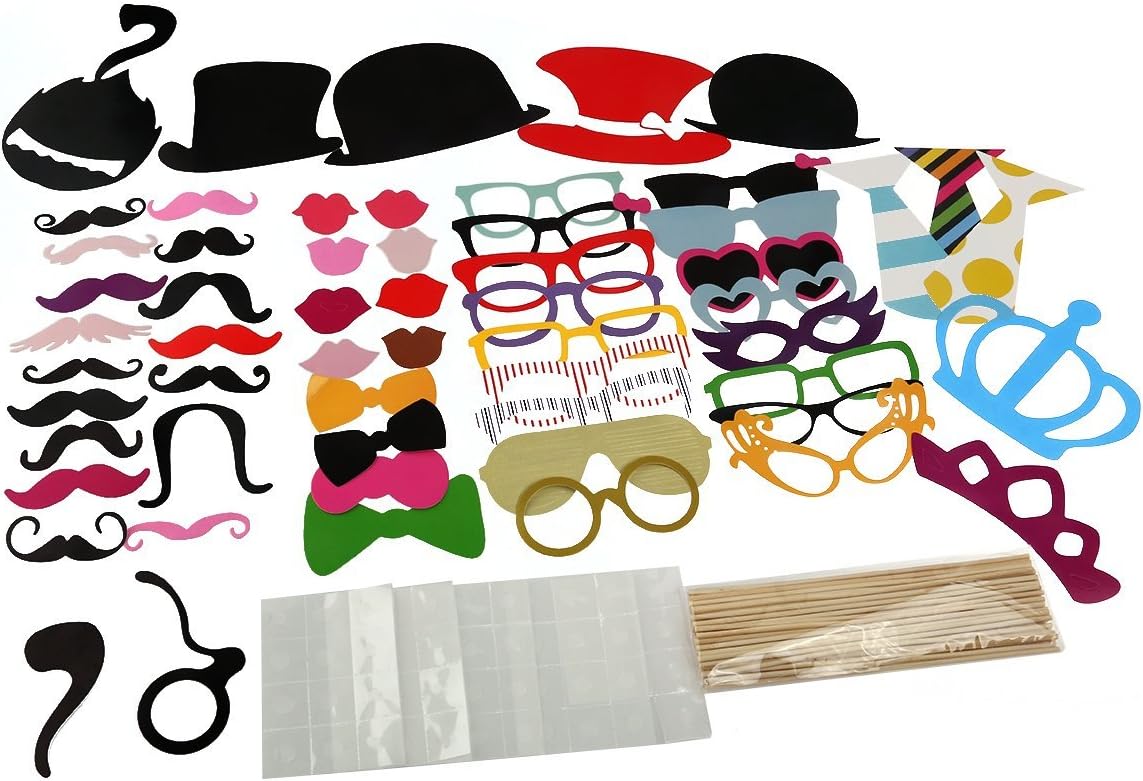 Photo Booth Props DIY Kit Dress-up Accessories Party Favors for Wedding Party Reunions Birthdays,60 pieces