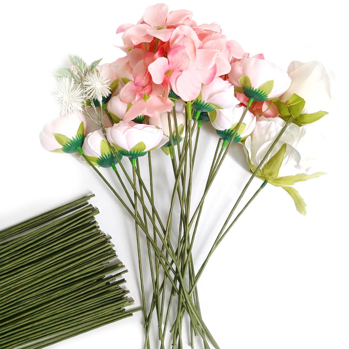 Floral Stem Wire, 100 Pcs, 2 Gauge, 10 Inch, Flower Stems, Artificial Green Crafts Wire Wreath Making Supplies for Flower DIY