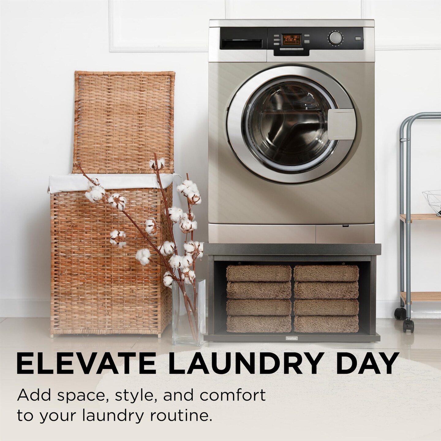 Ivation Wooden Laundry Pedestal (Charcoal) for Washer & Dryer, Universal Fit