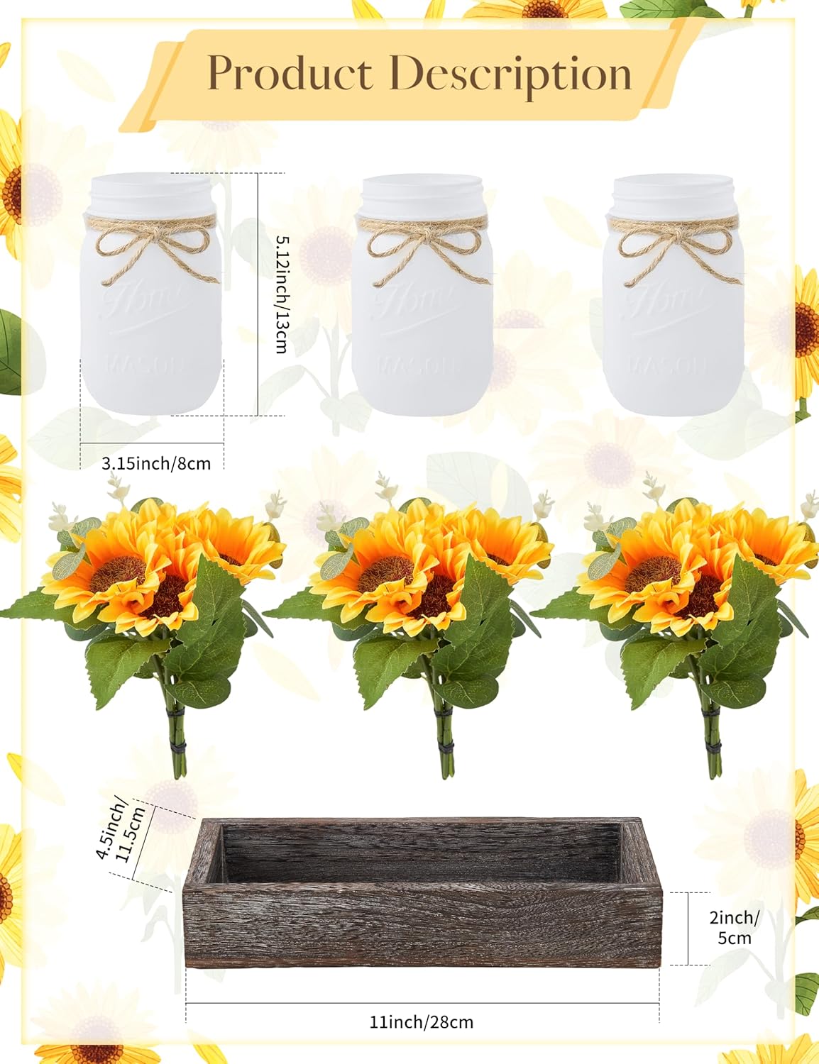 Mason Jar Sunflower Kitchen Decor, Spring Centerpieces for Tables