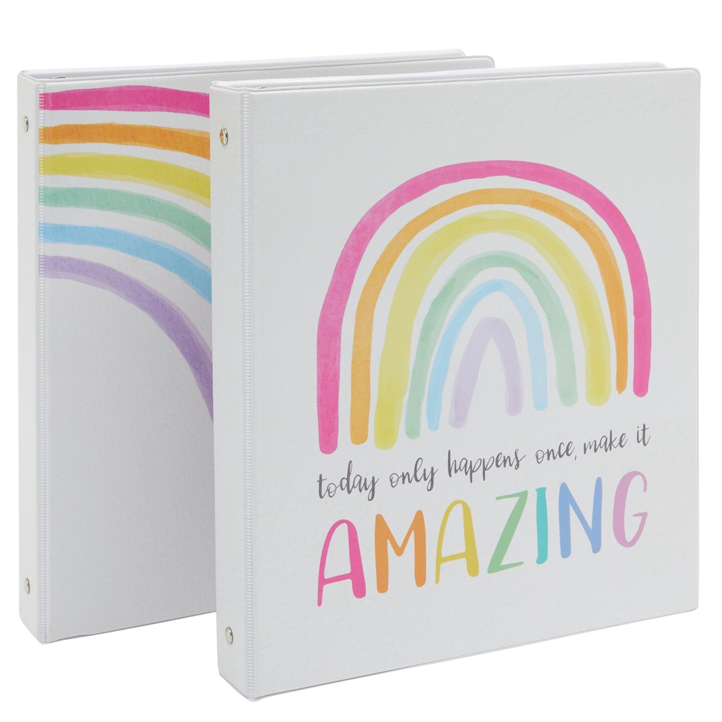 2 Pack Rainbow 3 Ring Binder, 1inch Round Rings and 175 Sheet Capacity (Watercolor)