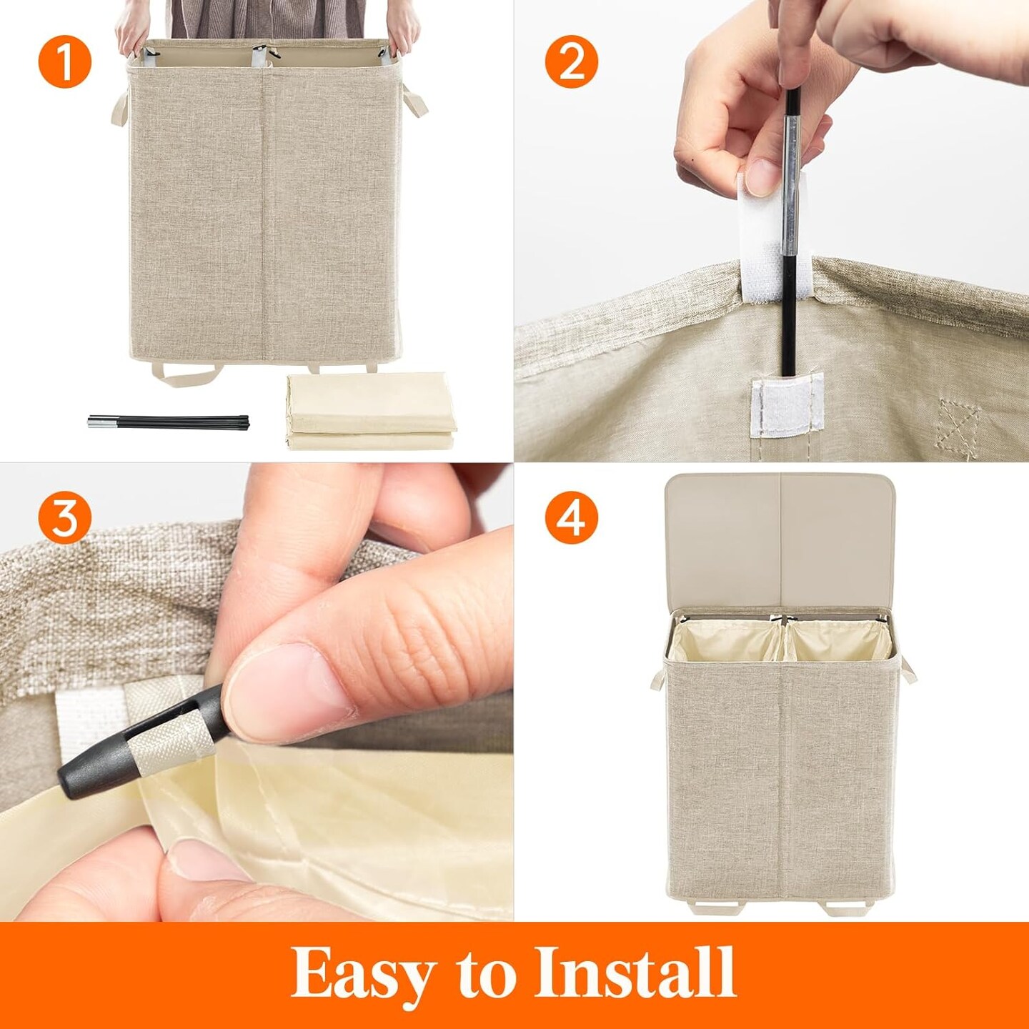 Double Laundry Hamper with Lid and Removable Laundry Bags, Large Collapsible 2 Dividers Dirty Clothes Basket with Handles