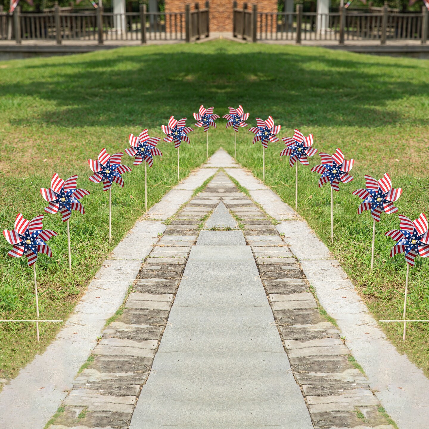 24"H Set of 12 Plastic Stars&Stripes Patriotic/ Americana Windmills