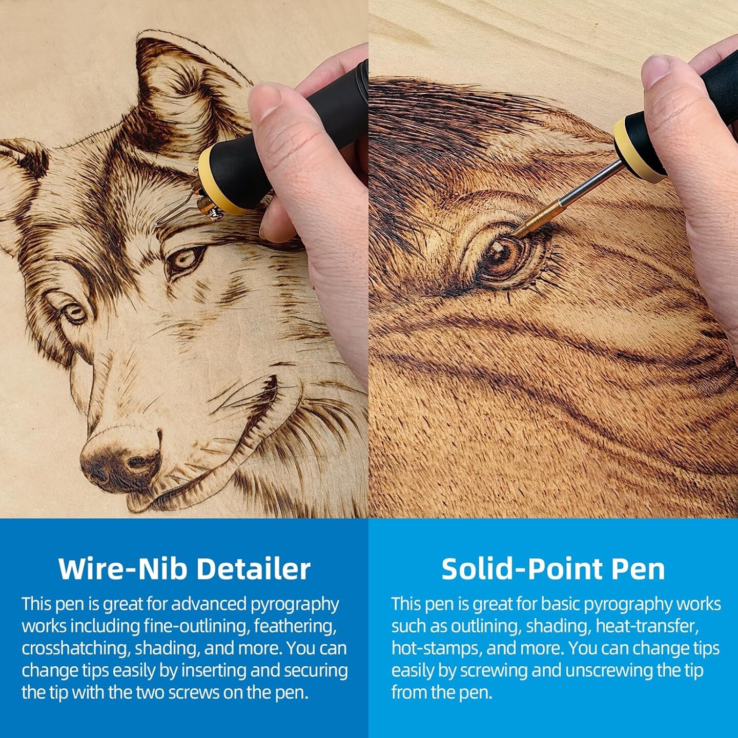 LH55-Z2-NS2 Wood Burning Kit – 2 Pens, 200–750℃ Adjustable, Simultaneous Heating, 36 Tips, Digital Thermometer.