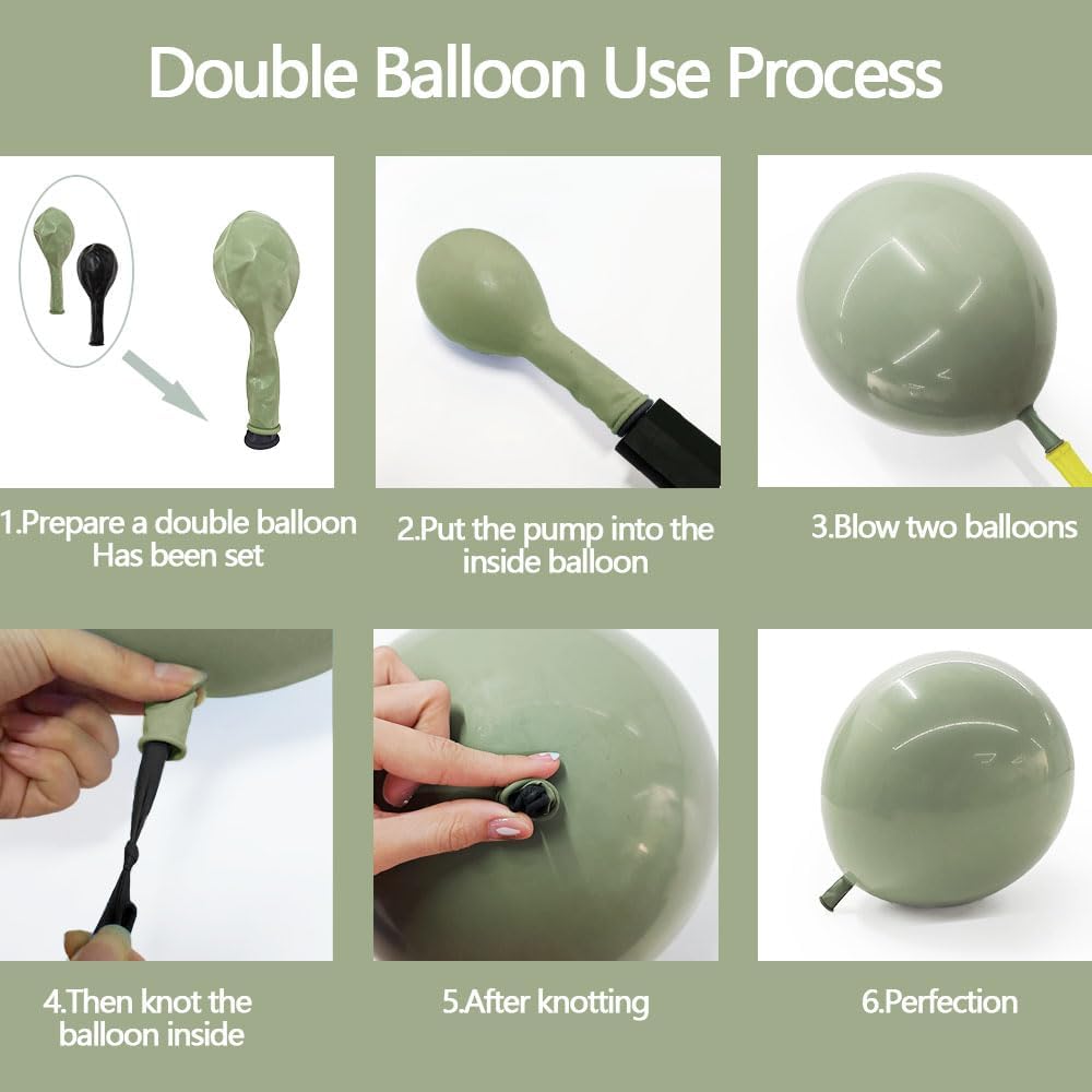 Sage Green & White Balloon Garland – Double Stuffed Neutral Balloons for Boho Baby, Bridal Shower & Birthday Decor