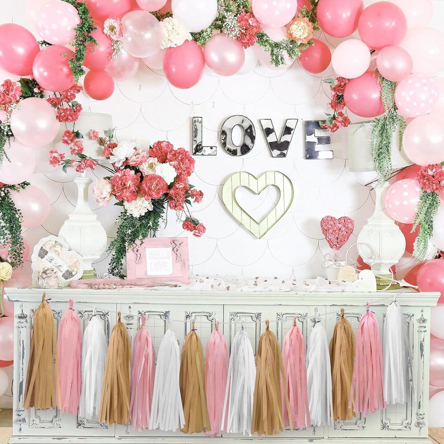 Gold White Pink Tassel Garland for Baby Shower Decorations Bridal Shower Birthday Party Decorations 15PCS