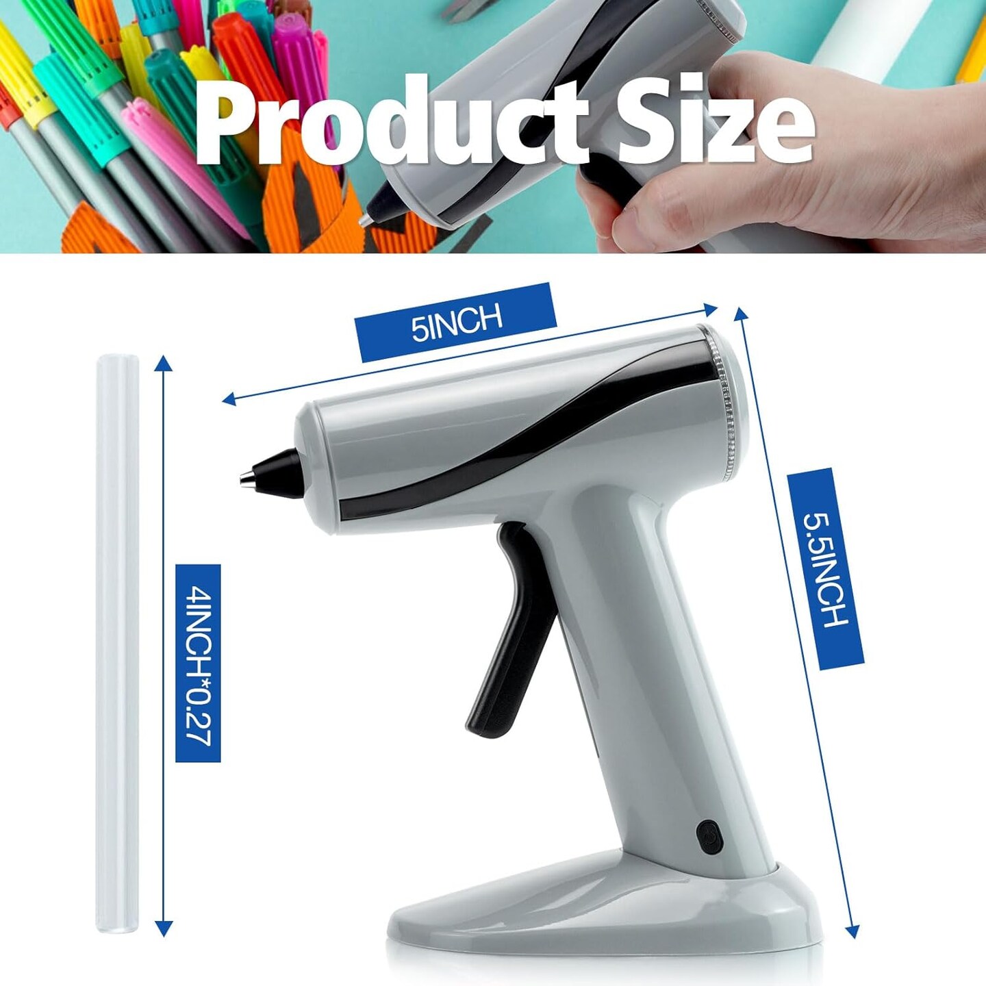 Cordless Hot Glue Gun Kit, Rechargeable Fast Preheating Mini Hot Glue Gun Kit with 30 Premium Glue Sticks for School Crafts DIY Arts Quick Home Repairs, Grey - 20W