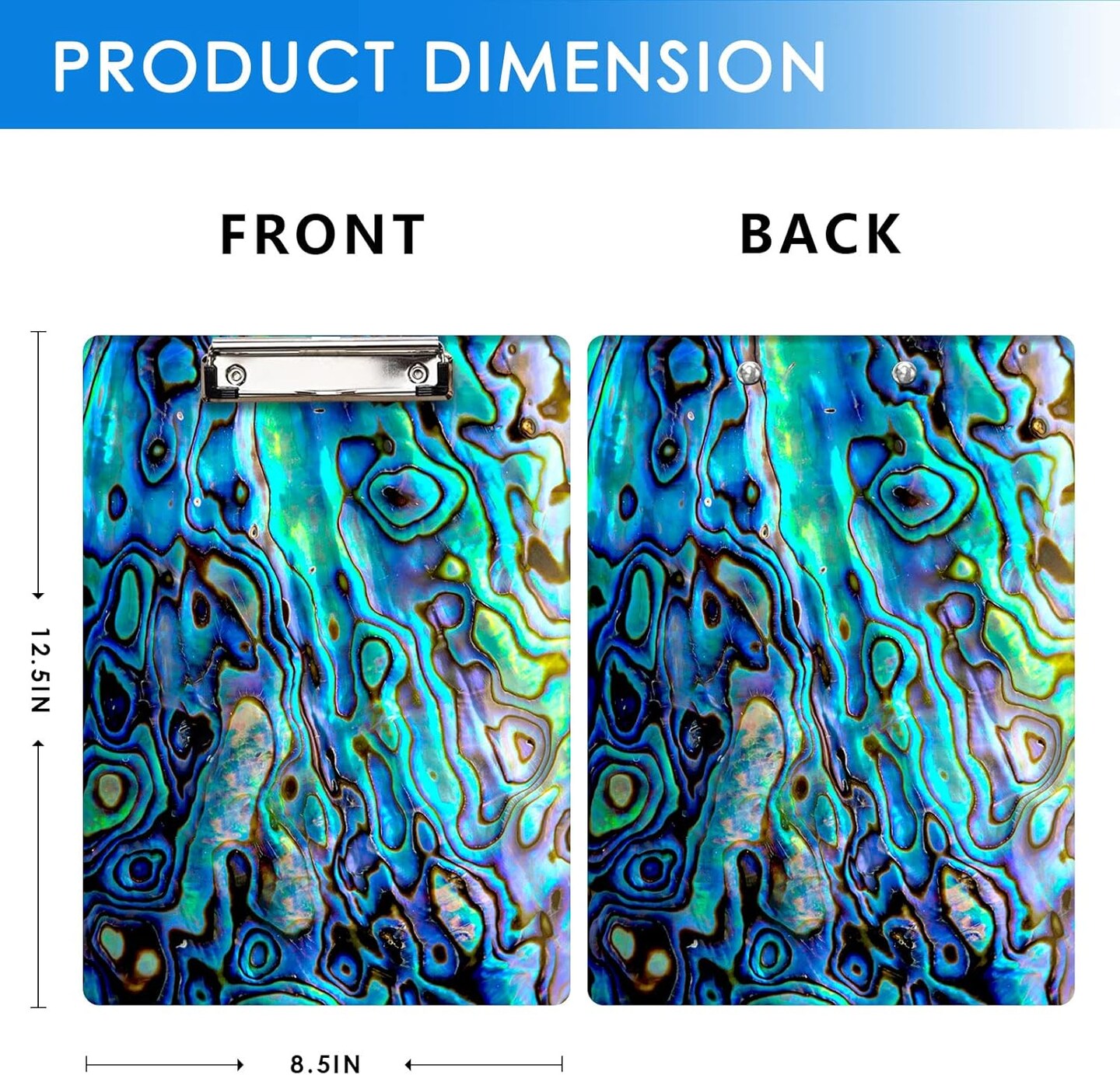 Clipboard Decorative Office School Hardboard Wood Nursing Clip Board and Pull for Standard A4 Letter Size Blue Rainbow Marble Colorful Abstract 12.6&#x22; X 8.9&#x22;