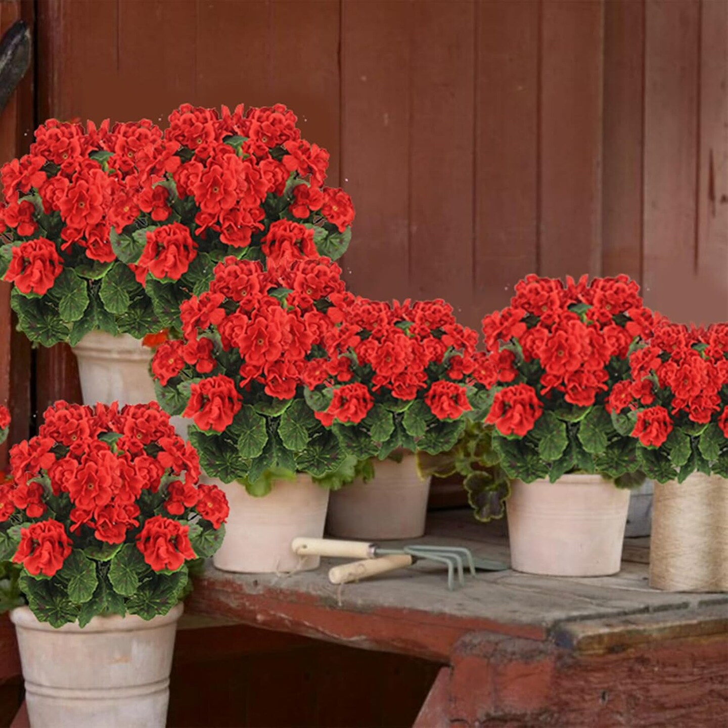 2 Pcs Summer Bushes Artificial Geranium Flowers for Outdoors