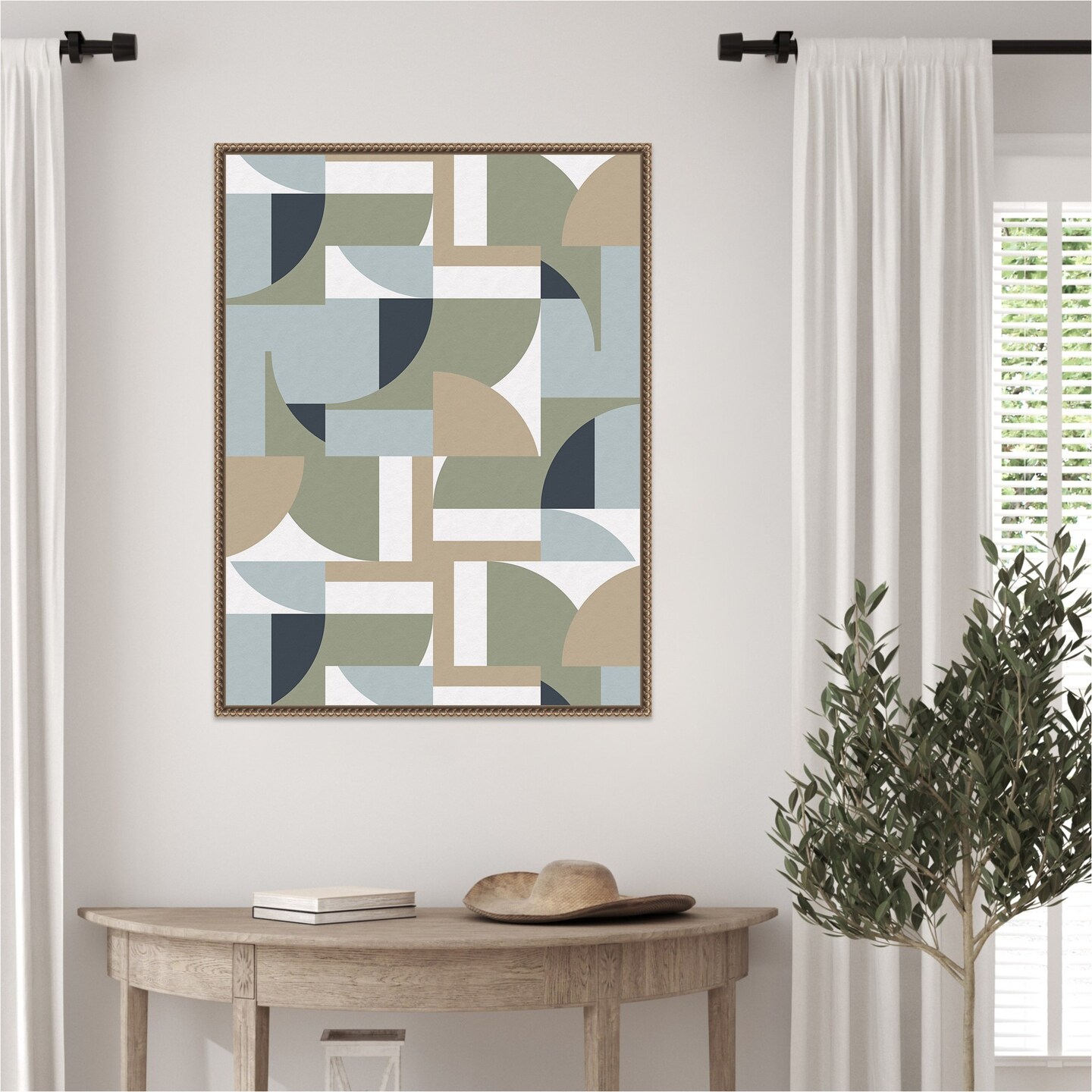 Futuristic Bauhaus Polygons Beige by Ninola Design Framed Canvas Wall Art