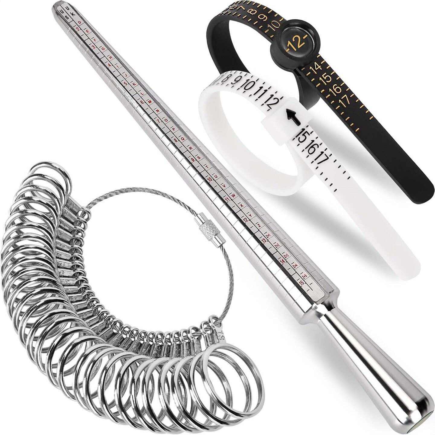 27-Piece Ring Sizer Kit, Steel Mandrel & Finger Gauge, US Sizes 0–13