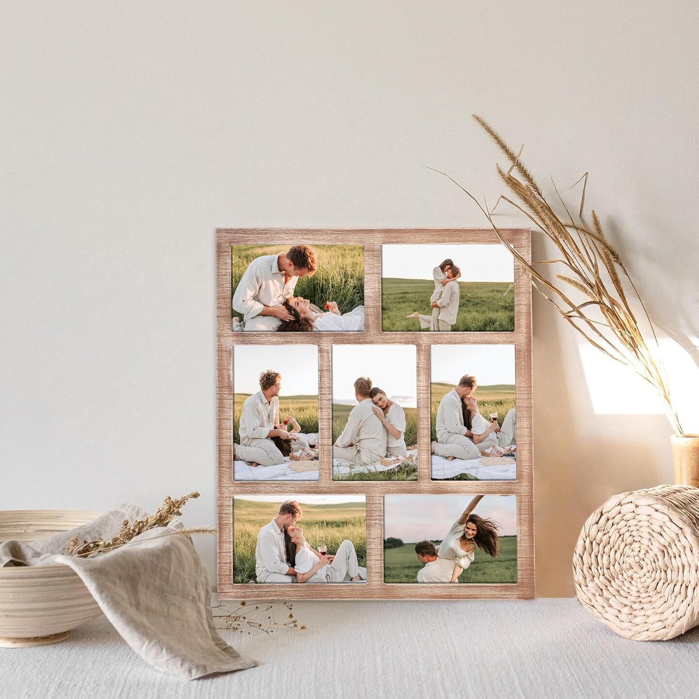 4x6 Picture Frame Collage for Wall Decor, Multiple Photo Collage Frames with Tempered Glass, 7-Opening for 4 x 6 Picture Frames, Rustic Brown, 1 Pack