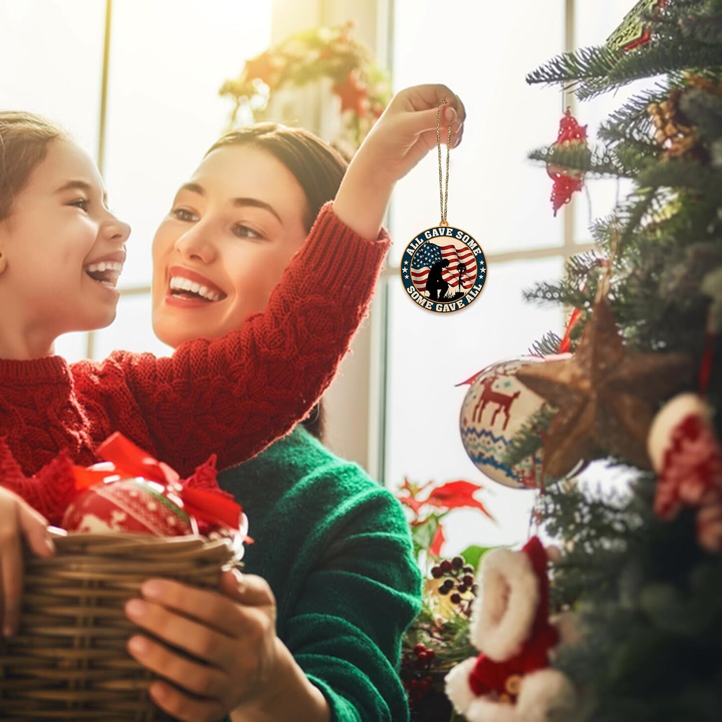 Veteran Christmas Ornament Tree Decorations 2D Flat, Gifts for Veteran Soldier Armed Forces Military Members US Army, Patriotic Ornaments for Christmas Tree Decorations