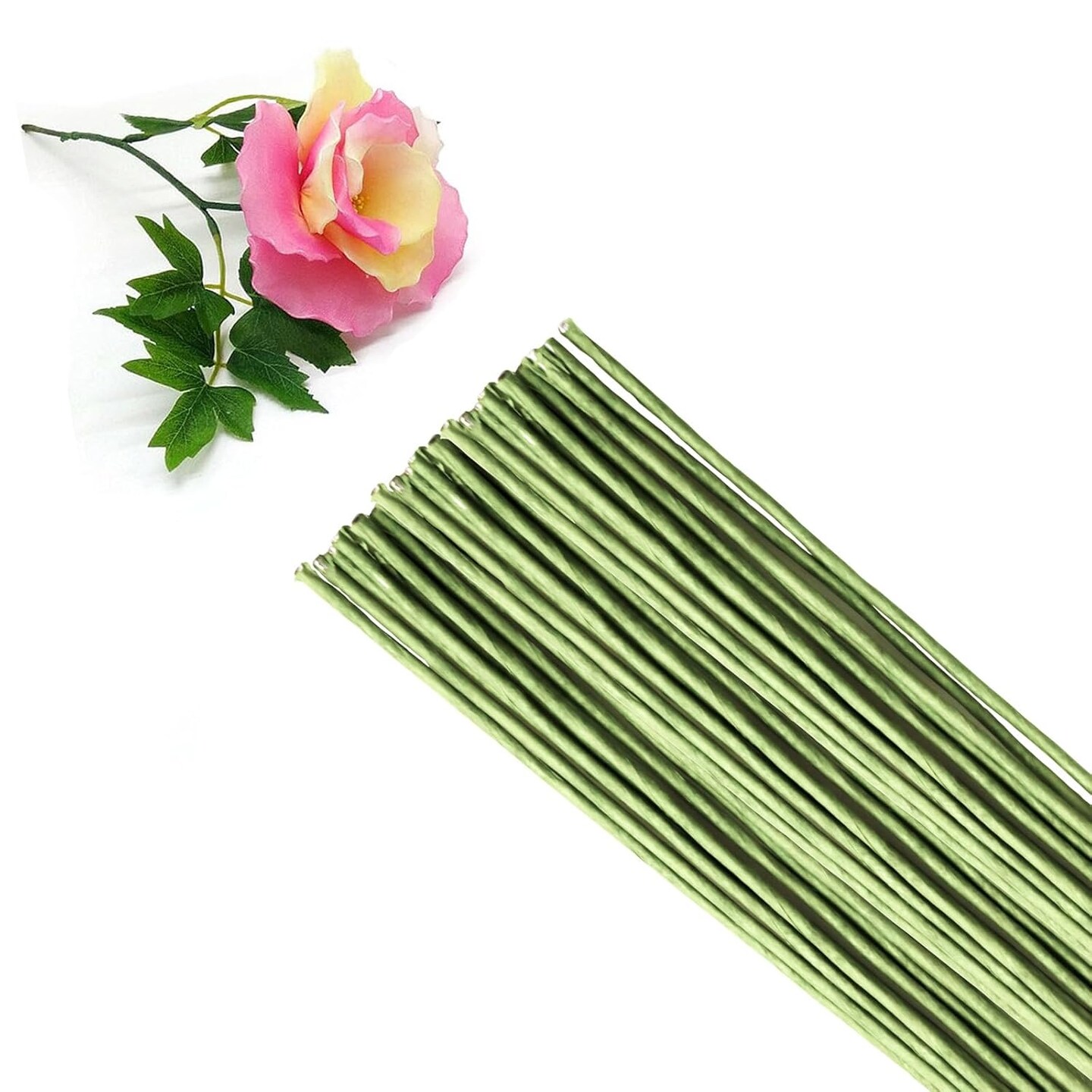 50-Pack Green Paper-Wrapped Floral Stem Wire, 16in, 16 Gauge Craft