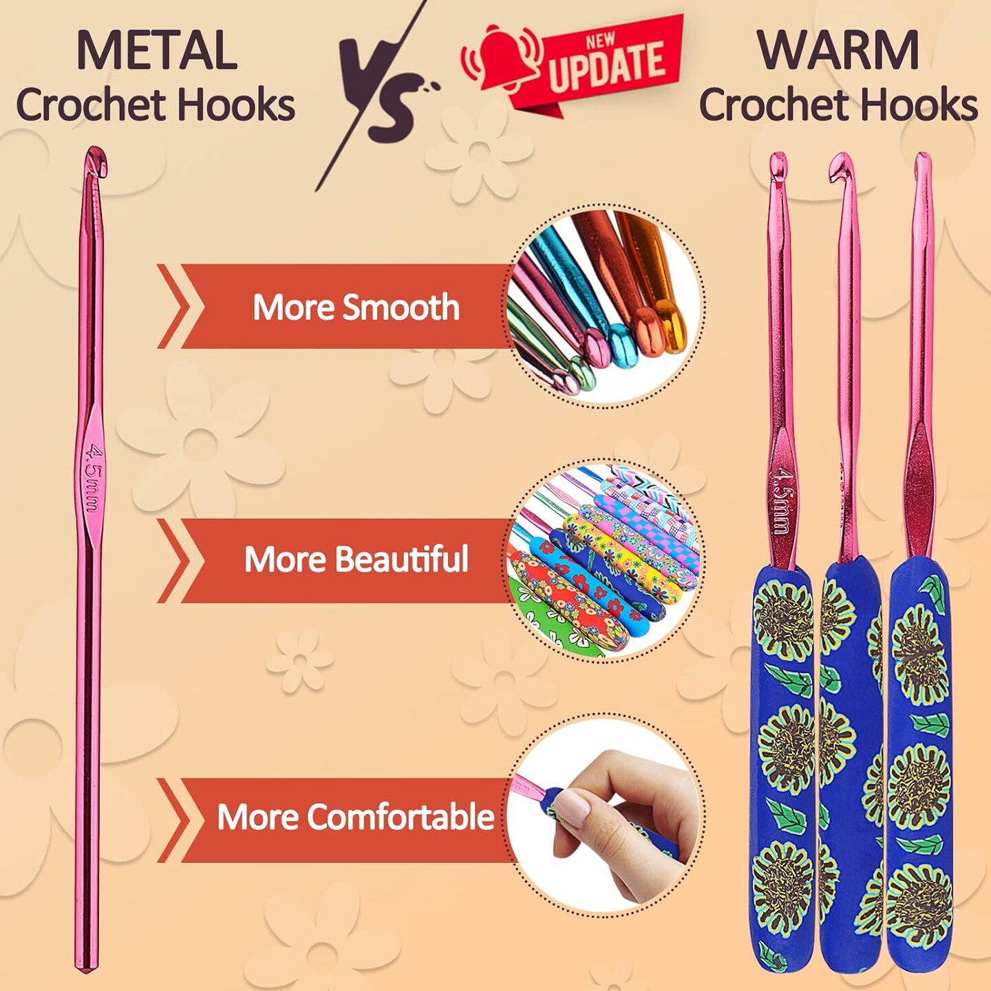 Warm Crochet Hooks for Grandmother, Art Aluminum Soft Grip Crochet Needles for Crocheting, Knitting Hook for Crochet Yarn Craft - Premium Knitting &#x26; Crochet Supplies