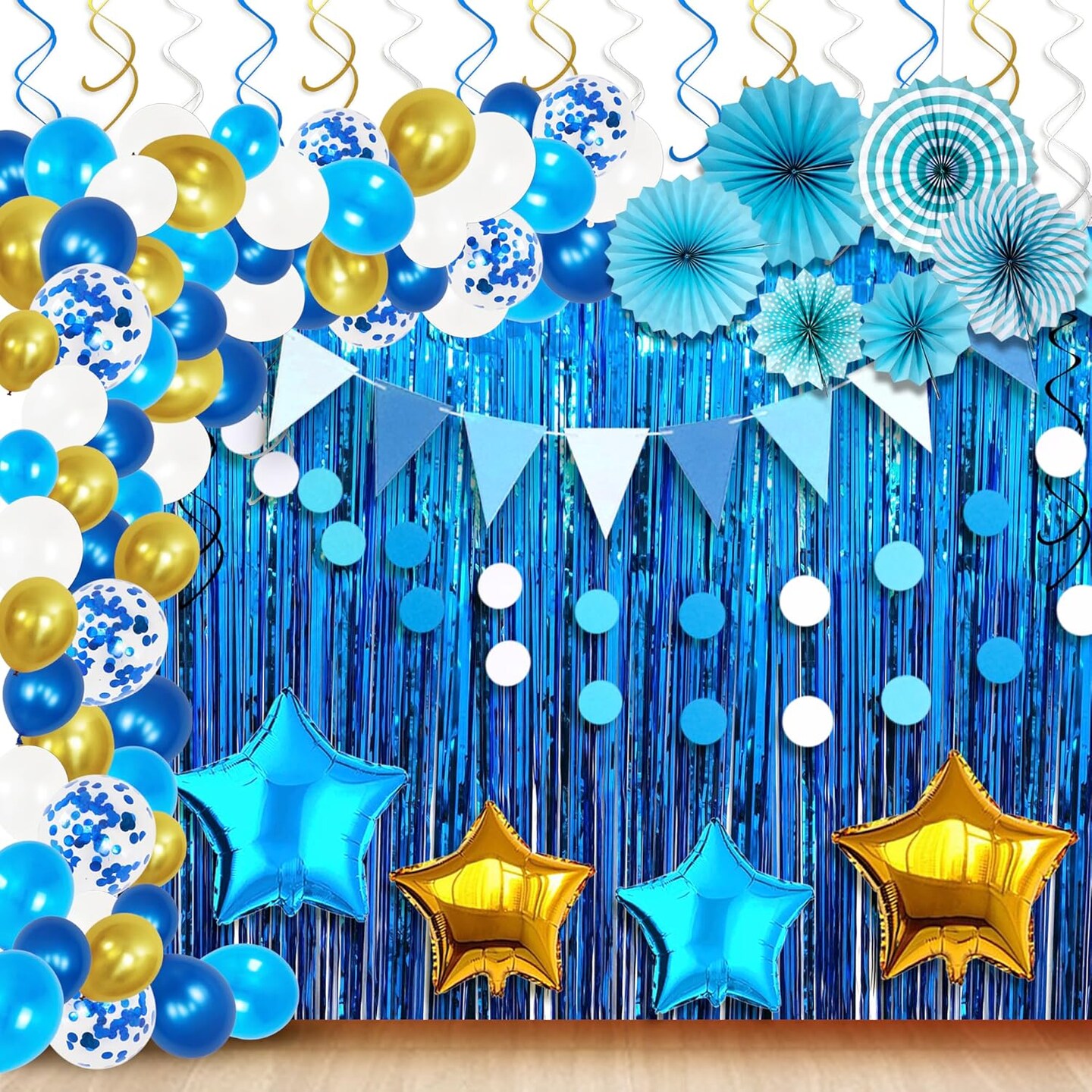 164 PCS Blue Party Decoration Set – White, Blue & Gold Balloon Arch ...