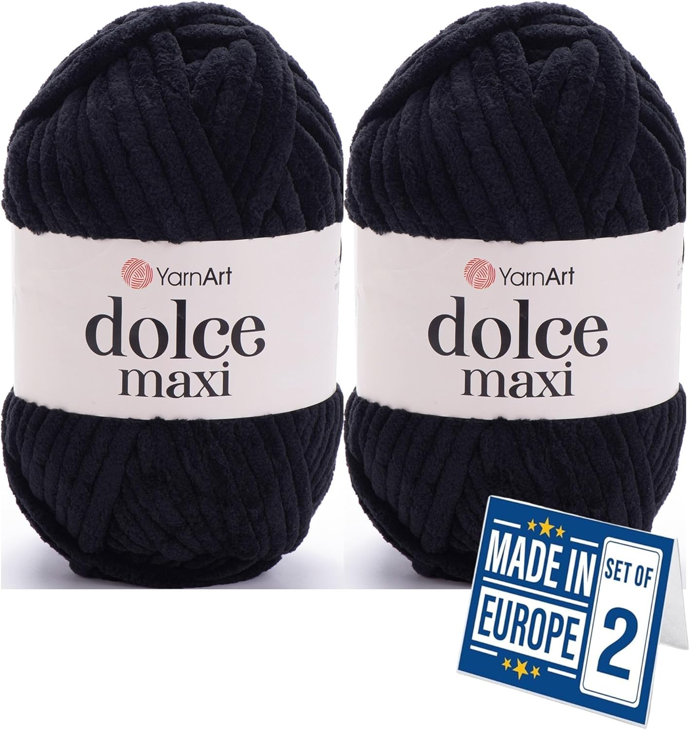 2 Skein Yarn Art Dolce Maxi, Premium Velvet Yarn, Super Soft Bulky 6 Fluffy Bulky for Knitting Crocheting Crafting Blanket Amigurumi Soft Velvet Baby Shedding 400gr, 152 Yards (Black)